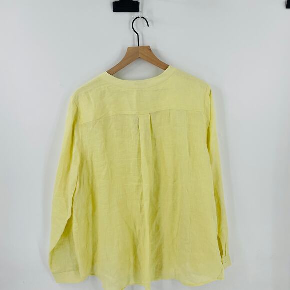 Ann Taylor Linen Button Down Shirt Top Blouse Yellow Long Sleeves Size XXL - Picture 2 of 8